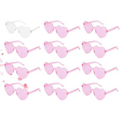 Satiskid 12 Stück herzförmige Partybrillen, Herz-Sonnenbrillen, herzförmige Hippie-Brillen für Erwachsene und Kinder, transparente farbige Brillen für Party-Kostüme (Rosa & Klar) von Satiskid