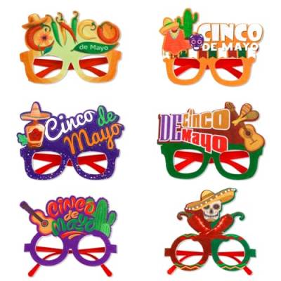 Satiskid 6 Stück Mexikanische Fiesta Party Eyeglasses, mexikanische Themen-Party Filz, lustige Brille für Cinco De Mayo, Party-Foto-Requisiten für Fiesta Karneval von Satiskid