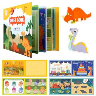 Montessori Quiet Book, Sensorisches Buch Interactive Busy Book Spielzeug Ruhiges Buch Montessori Toddlers Puzzle Buch Educational Toy Book Vorschule Rätselbuch für Kinder ab 2 Jahr (Dinosaurier) von Seasboes