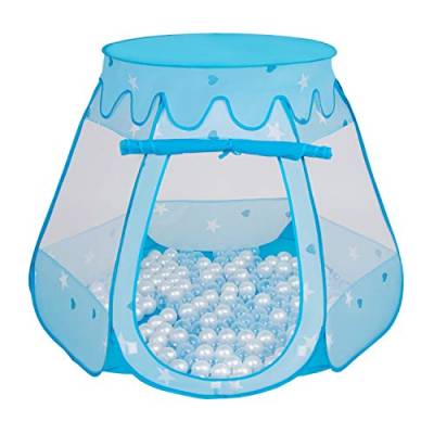 SELONIS Baby Spielzelt Mit Plastikbällen Zelt 105X90cm/100 Bälle Plastikkugel Kinder, Blau:Perle-Transparent von SELONIS