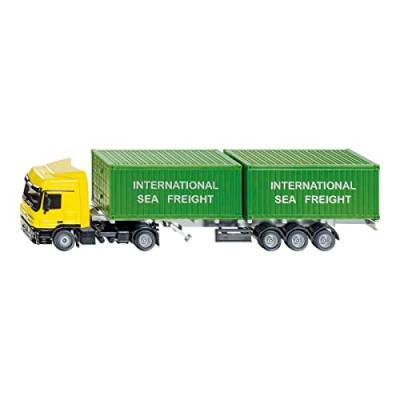 siku 3921, LKW mit Container, 1:50, Metall/Kunststoff, Gelb/Grün, Inkl. 2 Container, Variierbare Anhängerlänge von Siku