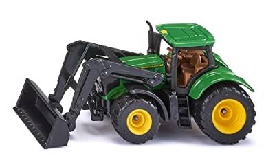 siku 1395, John Deere Traktor mit Frontlader, Grün, Metall/Kunststoff, Bereifung aus Gummi, Beweglicher Frontlader von Siku