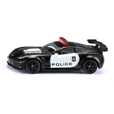 siku 1545, Chevrolet Corvette ZR1 Police, Metall/Kunststoff, Schwarz/Weiß, Motorhaube zum Öffnen, USA-Polizei Design von Siku