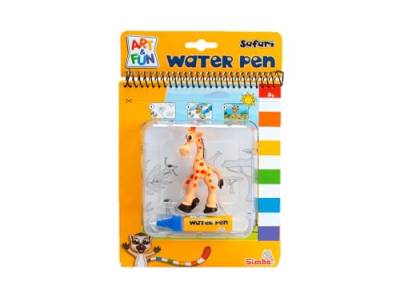 Art und Fun Water Pen Safari Malbuch, Giraffe 9cm, Wasserpinsel, 4 magische Seiten, je 17x19cm, ab 3 Jahren von Simba