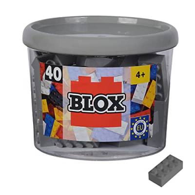 Simba 104114539 - Blox, 40 graue Bausteine für Kinder ab 3 Jahren, 8er Steine, in Dose, hohe Qualität, vollkompatibel mit vielen anderen Herstellern von Simba