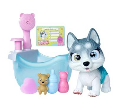 Simba 105953560 - Pamper Petz Husky mit Badewanne, mit Pumpfunktion, Trinkflasche, Schaumflasche, Wasserspritze, 25cm Spielzeug Hund, ab 3 Jahren von Simba