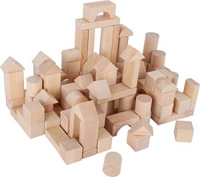 small foot Naturbausteine aus Holz, 100 Bausteine in verschiedenen Formen, mit Leinenbeutel, ab 12 Monaten, Art. 7073 Toys von Small Foot