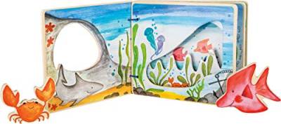 small foot Bilderbuch Unterwasserwelt, interaktives Buch aus Holz für Kinder, mit Krabbe und Fisch, ab 12 Monaten, 11290 von Small Foot