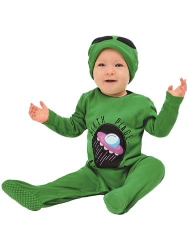 Alien Baby, Green, All In One & Hat, BABY 9-12 months von Smiffys