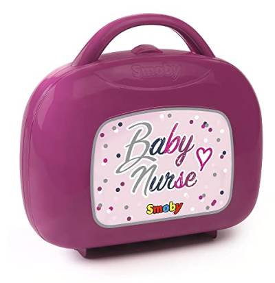 Smoby - Baby Nurse Puppenpflegekoffer - Koffer mit Babyfläschchen, Fieberthermometer, Windel, Tellerchen mit Löffel, für Kinder ab 3 Jahren, Rosa, Lila von Smoby