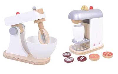 Kaffeemaschine und Küchenmaschine Mixer aus Holz Set Spielküche von Spiel AG