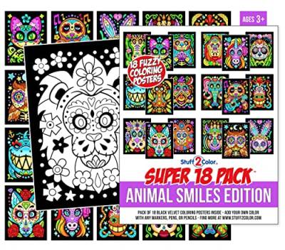 Stuff2Color Super Pack mit 18 flauschigen Samt-Ausmalpostern (Tierlächeln), Kunst und Handwerk für Mädchen und Jungen, Flugzeuge, Gruppenaktivitäten und zum Ausmalen mit Freunden. von Stuff2Color