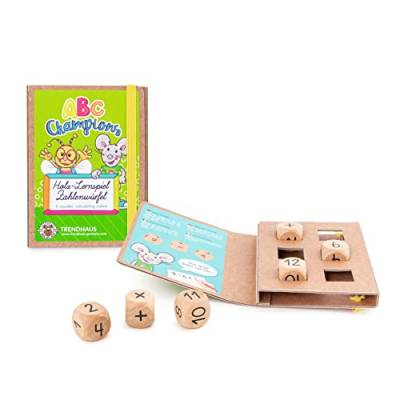 TRENDHAUS ABC Champions Holz-Zahlenwürfel, 6 Stück, Lernspiele zum Rechnen Lernen, Kleines Geschenk zum Schulanfang, 956408 von TRENDHAUS