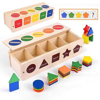 Teklemon Montessori Spielzeug ab 1 Jahr, Holz Sortierspiel Montessori Spielzeug mit Aufbewahrungsbox, Steckwürfel Sortier und Stapelspielzeug Lernspielzeug Geschenk für 1 2 3 4 5 Jahre Kleinkind von Teklemon