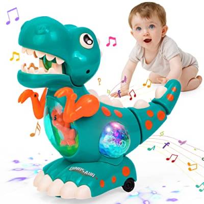 Thedttoy Spielzeug ab 1 2 3 Jahr Jungen Mädchen, Krabbelnde Dinosaurier Babyspielzeug 9 12 18 Monate Musik Dinosaurier Spielzeug mit LED, Weihnachten Geschenk für Junge Mädchen 1 2 3 Jahre (Grün) von Thedttoy