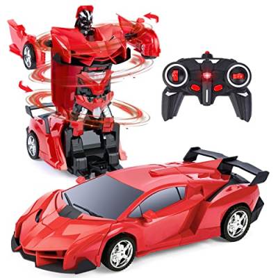 Thedttoy Ferngesteuertes Auto für Mädchen, Transformator Auto Roboter Spielzeug für Kinder ab 4 6 8 10 12 Jahre, 2.4GHz Fernbedienung RC Auto 360° Drehung Verformung Spielzeugauto für Jungen (Rot) von Thedttoy