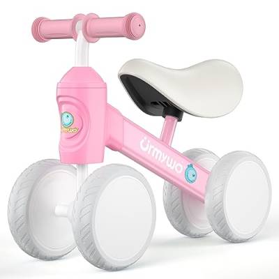 URMYWO Kinder Laufrad ab 1 Jahr, Lauflernrad Spielzeug für 10-24 Monate Baby, Erstes Fahrrad ohne Pedal mit 4 Rädern für Jungen und Mädchen, Kleinkinder Erste Geburtstag Geschenk (Rosa) von URMYWO