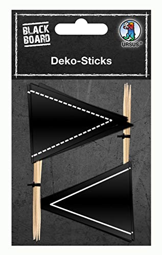 Ursus 42930002 - Tafelfolien Deko-Sticks, matt schwarz, 10 Stück, ca. 5,5 x 4,5 cm, abwaschbar, schreibbar mit Speckstein, Kreide und Buntstiften, ideal als Tortendeko von Ursus