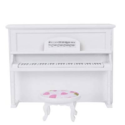 VGEBY Puppenhaus-Klavier, Hochsimuliertes Mini-Klaviermöbel-Modellspielzeug mit Hocker für 1:12 Puppenhaus (White) von VGEBY