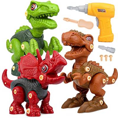 Vanplay Dinosaurier Spielzeug Kinderspielzeug DIY Kinderspiele ab 3 4 5 Jahre mit Bohrmaschine Kinder, Tyrannosaurus Rex, Velociraptor und Triceratops Geschenk Mädchen Junge 3 4 5 Jahre von Vanplay
