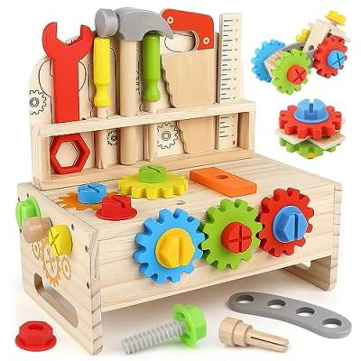 Vanplay Holzspielzeug Werkbank Kinder Werkzeugkoffer Kinder Lernspiele Spielzeug ab 3 4 5 Jahre Geschenke für Kinder （41STK） von Vanplay