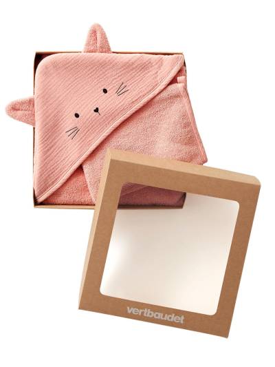 Vertbaudet Bio-Kollektion: Baby Kapuzenbadetuch & Waschhandschuh rosa G1 von Vertbaudet