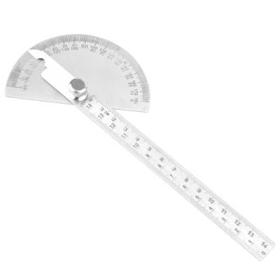 Edelstahl-Winkelmesser, 0–180° runder Kopf, Winkelsuchlineal mit 14 cm Lineal, verstellbarer Arm-Winkelmesser, Winkelmesser, Winkelmesswerkzeug zum Messen von Zeichnungen von Vin Beauty