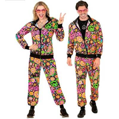 Widmann - Kostüm Trainingsanzug, Peace & Love Hippie, Neon, Flower Power, 80er Jahre Outfit, Jogginganzug, Bad Taste Outfit, Faschingskostüme von WIDMANN MILANO PARTY FASHION