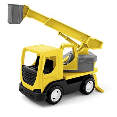 Wader 35368 - Tech Truck LKW mit Kran, Personen-Korb, drehbarem Aufsatz und stabilen Stahlachsen, ca. 31 x 14,5 x 19 cm groß, gelb, ab 12 Monaten, ideal als Geschenk für kreatives Spielen von Wader