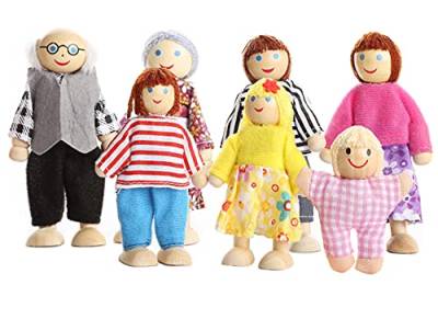 Wagoog Puppenhaus Puppenfamilie Set - Holz 7 Personen Figuren Puppen Spielset für Puppenhaus Familie Zubehör Kinder Spielzeug Geschenk von Wagoog
