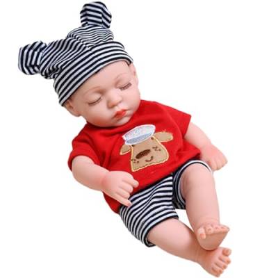 Wiedergeborene Puppe Realistische Babypuppe 12x4inch gekleidet bewegliche Gelenk Simulation Eye geschlossene Baby Boll Vinyl poable niedliche realistische Babypuppen Geschenk für Kinder, rote Kleidun von Weduspaty