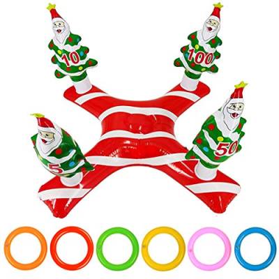 YAAVAAW Aufblasbarer Weihnachtsmann-Ringwerfer mit Ringen (1 Anzeigetafel, 6 Ringe), aufblasbarer Ringwerfer für Familie, Kinder, Büro, Weihnachten, Urlaub, Neujahr, Party, Spaß, Indoor Outdoor Spiele von YAAVAAW