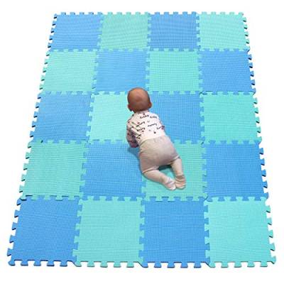 YIMINYUER Puzzlematte für Kinder aus rutschfestem Eva - große Spielmatte zusammensteckbar, jedes Teil 30 x 30 x 1 cm - Bunte Kinderteppich zum Blau Grün R07R08G301020 von YIMINYUER