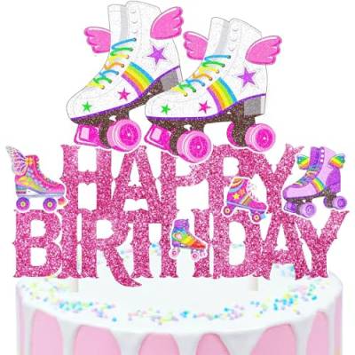Happy Birthday Tortendeko, Rollschuhe Topper Cake, Kuchendeko Geburtstag, Happy Birthday Kuchen Deko, Kuchendeko, Tortendeko Geburtstag für Mädchen von YIZHIXIANGQ