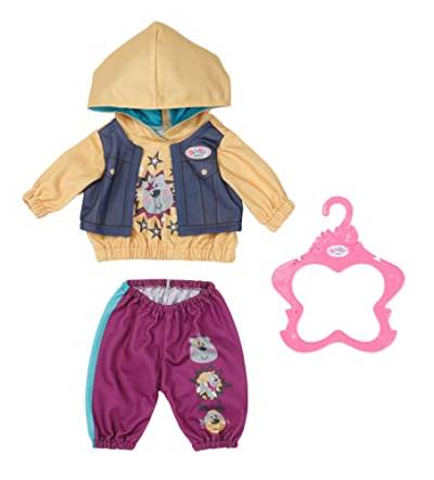 Zapf Creation 832615 BABY born Outfit mit Hoody 43cm - Puppenkleidung Set bestehend aus Hose, Pullover und Kleiderbügel in lila gelb. von Zapf Creation