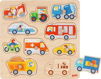 goki 57391 - Hintergrundbildpuzzle Fahrzeuge aus Holz - 10 Teile von goki