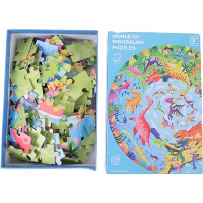 ibasenice 1 Box Dinosaurier-Puzzles Dinosaurier-Bodenpuzzles Für Kinder Runde Dinosaurier-Holzpuzzles Vorschulpädagogisches Lernpuzzle Für Jungen Und Mädchen Intellektuelle Entwicklung von ibasenice