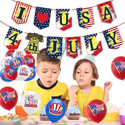 mingchengheng Partyzubehör zum Gedenktag am 4. Juli, Wimpelbanner-Luftballons mit amerikanischer Flagge, Patriotische Dekorationen, Sichere Luftballons und Wimpelkette zum Unabhängigkeitstag für von mingchengheng