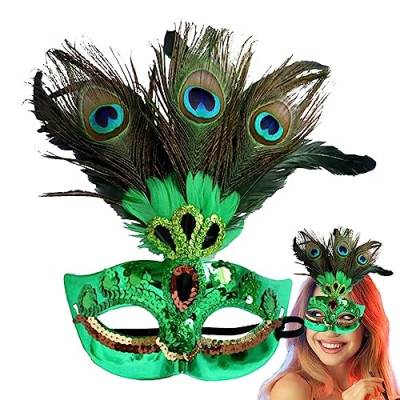 mingchengheng Pfauenfeder-Maskerade-Maske,Damen Deluxe Halbmaske mit Federn und Pailletten - Pfauen Halbmaske, Maskenmaske für Mädchen, Frauenkostüm von mingchengheng