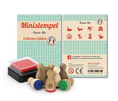 Stemplino Stempelset Hunde - 8 Ministempel aus Holz Plus Stempelkissen, Mini Stempel Set Mix von Stemplino