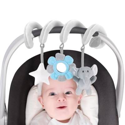 vocheer Autositz-Spielzeug für Babys und Jungen, 0–6 Monate, hängende Rassel, Hüpfspielzeug für Krippen-Mobile, Kleinkind-Spiral-Plüsch-Kinderwagen-Spielzeug (grauer Elefant) von vocheer