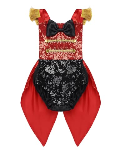 winying Baby Mädchen Showman Zirkuskostüm Ärmellos Pailletten Strampler Jumpsuit für Halloween Weihnachten Cosplay Party Rot 92-98 von winying