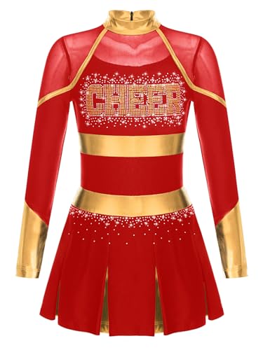 winying Mädchen Cheer Leader Cheerleading Kostüm Langarm Schulmädchen Uniform Karneval Fasching Party Halloween Kostüm Rot 170 von winying