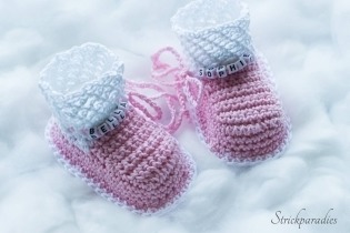 Rosa Traum - Babyschuhe mit-Namen _017 von Strickparadies-Shop