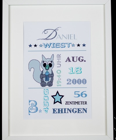 Personalisiertes Bild (DIN A4) mit /ohne Rahmen (30x40x3cm) „Eichhörnchen“ _05 von Strickparadies-Shop