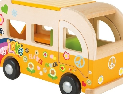 Spielbus Hippie m. 6 Biegepüppchen personalisiert von spiel-dich-schlau.net