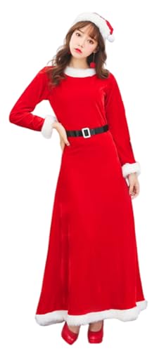トクとユウ 3-teiliges Frauen-Weihnachtsmann-Cosplay-Kleid, langärmeliges Kleid, rotes Weihnachtsmann-Kostüm, Weihnachtskleid-Set (Rot H) von トクとユウ
