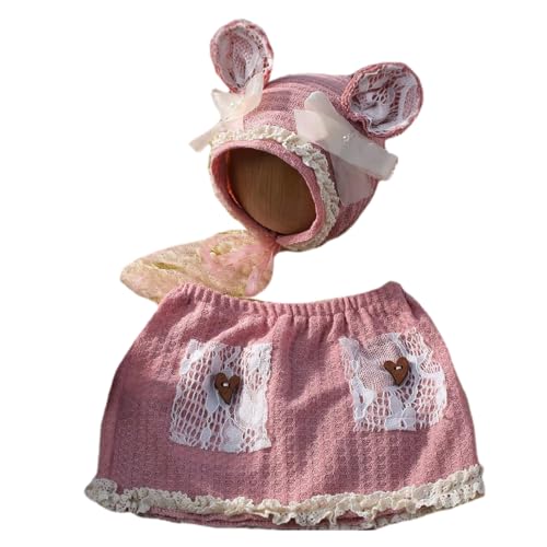 Baby-Fotografie-Requisiten, Neugeborene, Fotokleidung, Kostüm, Bärenohr, Motorhaube, Hut und Rock Outfit von スイムリー