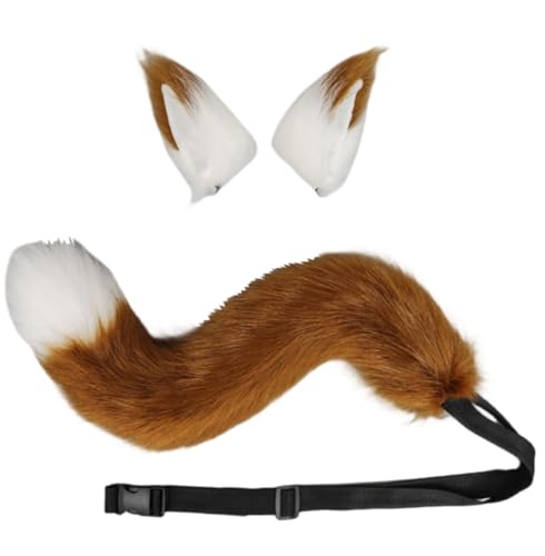 トクとユウ Cute Fox Tail Ear Set Plush Ear Tail Halloween Party Costume Props Cosplay Animal Accessories Anime Cosplay Props (White Light Tan) von トクとユウ