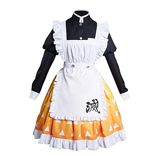 通用 Demon Slayer Cosplay Maid Dress Kostüm Agatsuma Zenitsu Kleid Lolita Halloween Amine Party (S, Yellow) von 通用